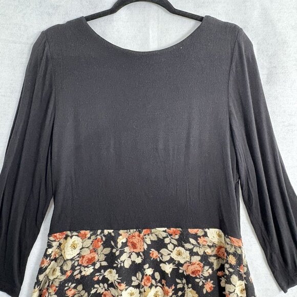 MODCLOTH Women Dress Mixed Media Wrap Top 3/4 Sleeve Sz XL Black Floral 34-7 - Picture 4 of 11
